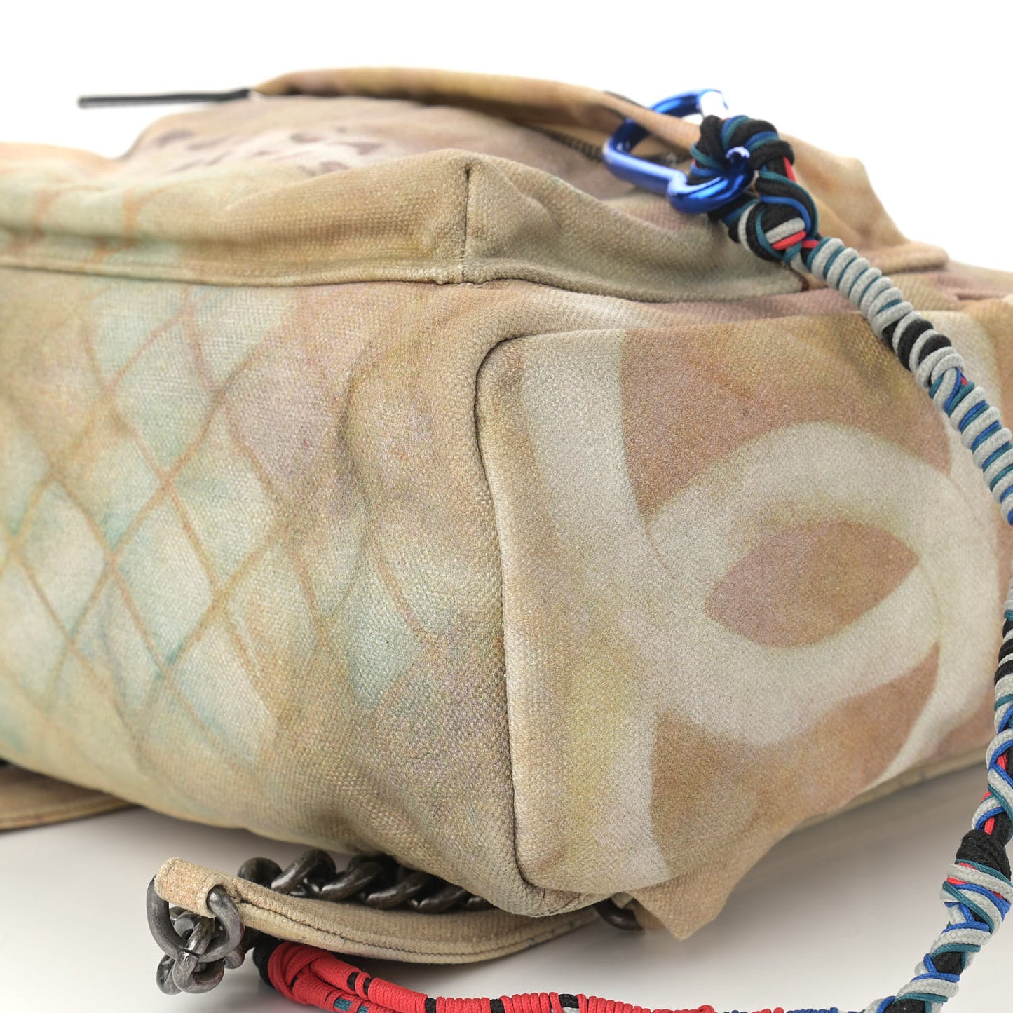 Graffiti Printed Canvas Medium Backpack Beige