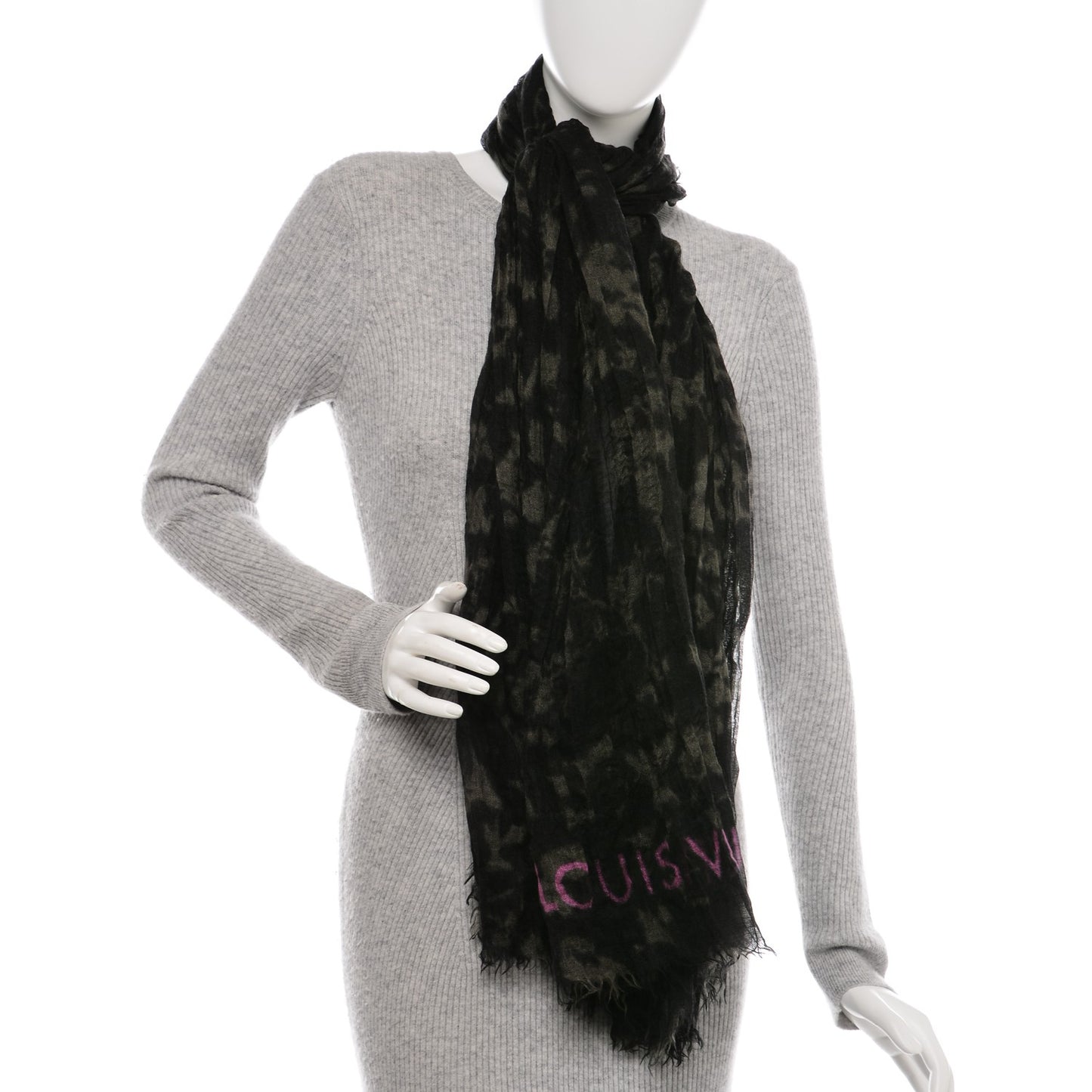 Cashmere Silk Leopard Stole Black