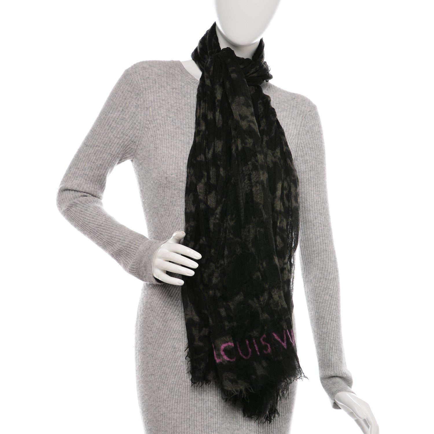 Louis Vuitton Cashmere Silk Leopard Stole Black 2 of 7