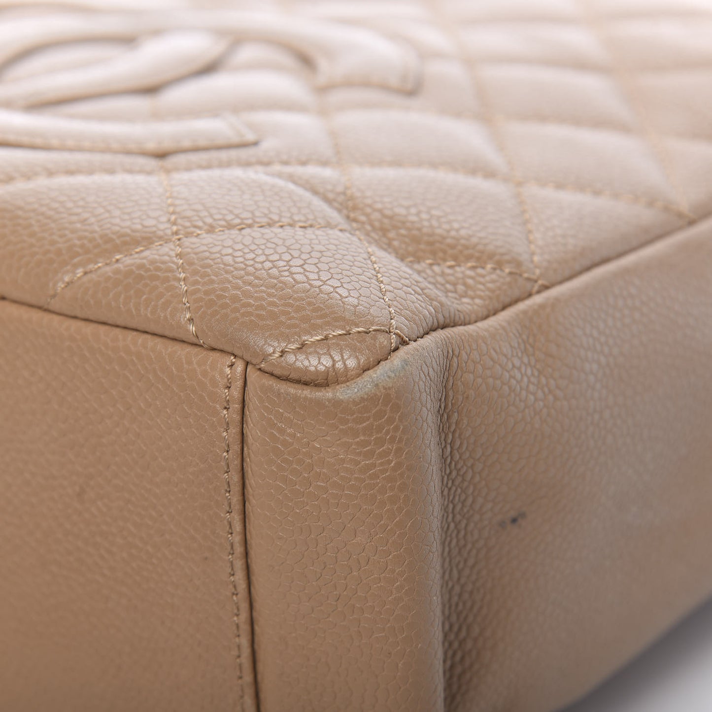 Caviar Quilted Petit Shopping Tote PST Dark Beige
