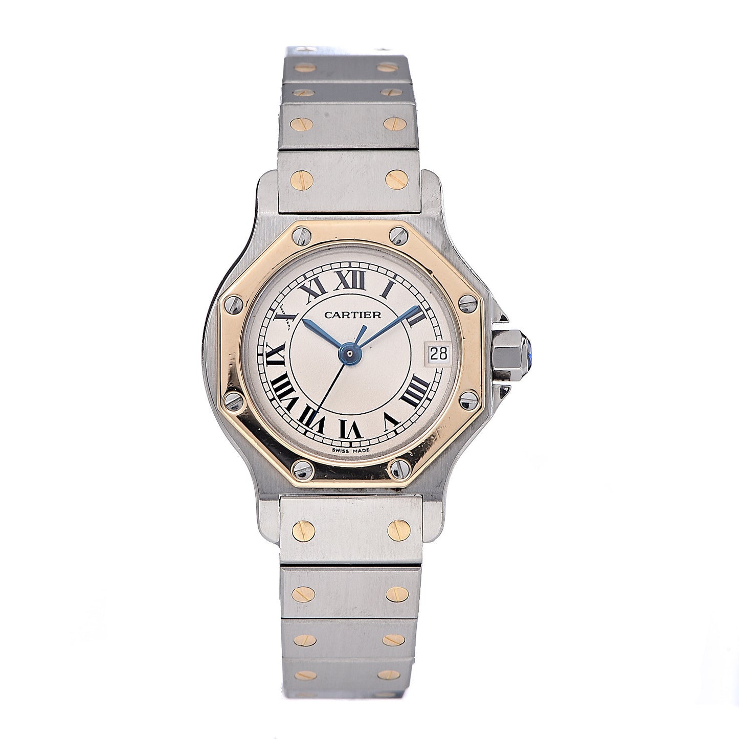 Stainless Steel 18K Yellow Gold 25mm Santos Octagon Quartz Watch