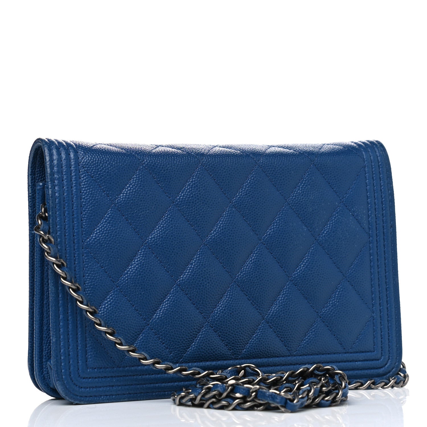 Chanel Caviar Quilted Boy Wallet On Chain WOC Blue 2 of 13
