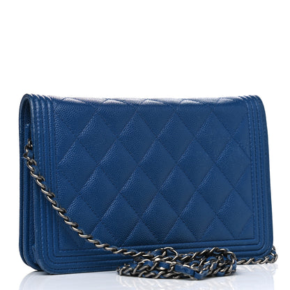 Chanel Caviar Quilted Boy Wallet On Chain WOC Blue 2 of 13