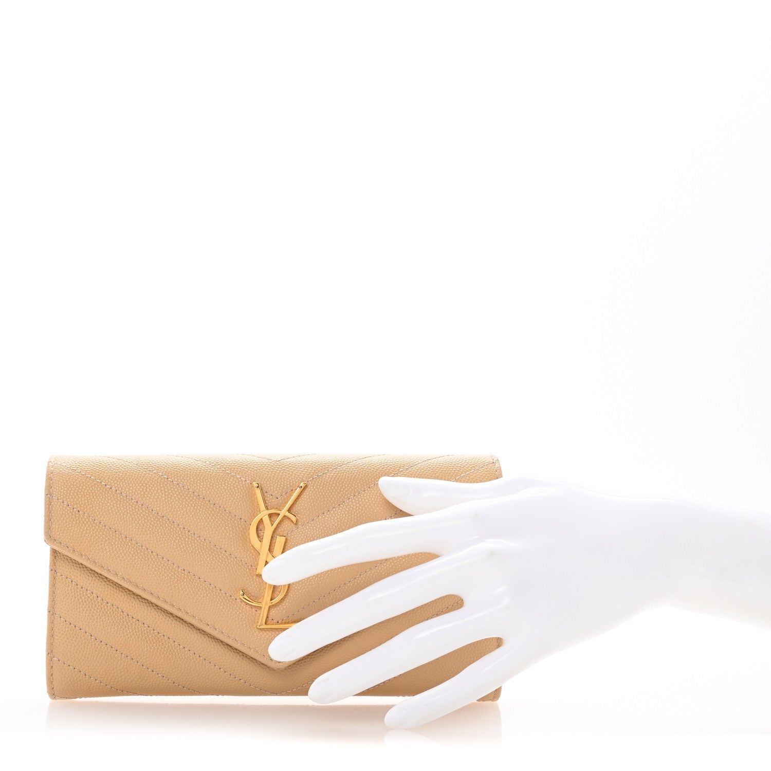 Saint Laurent Grain De Poudre Matelasse Chevron Monogram Flap Wallet Nude Powder 2 of 7