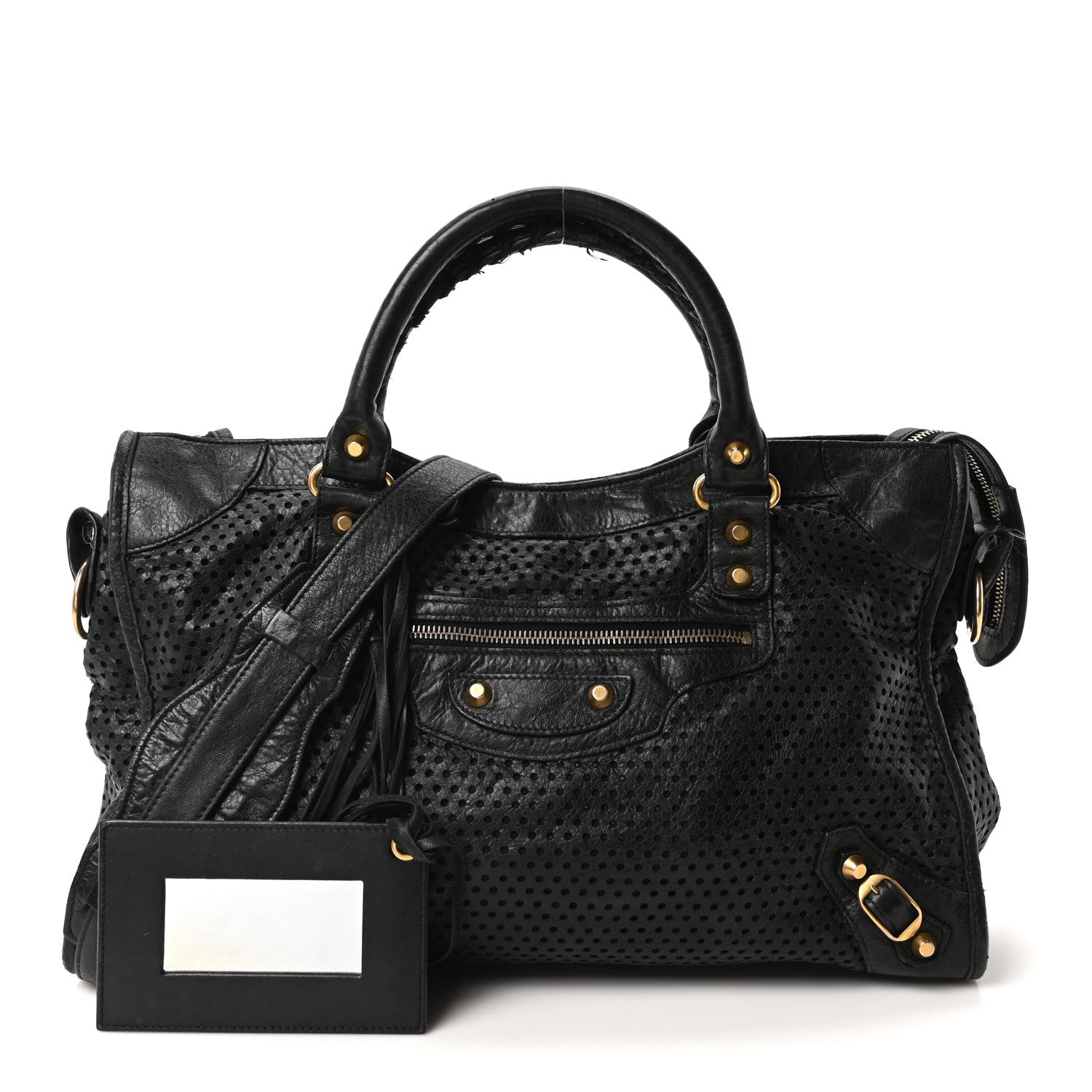 Balenciaga Agneau Laser Cut Cross Classic Gold Hardware City Black