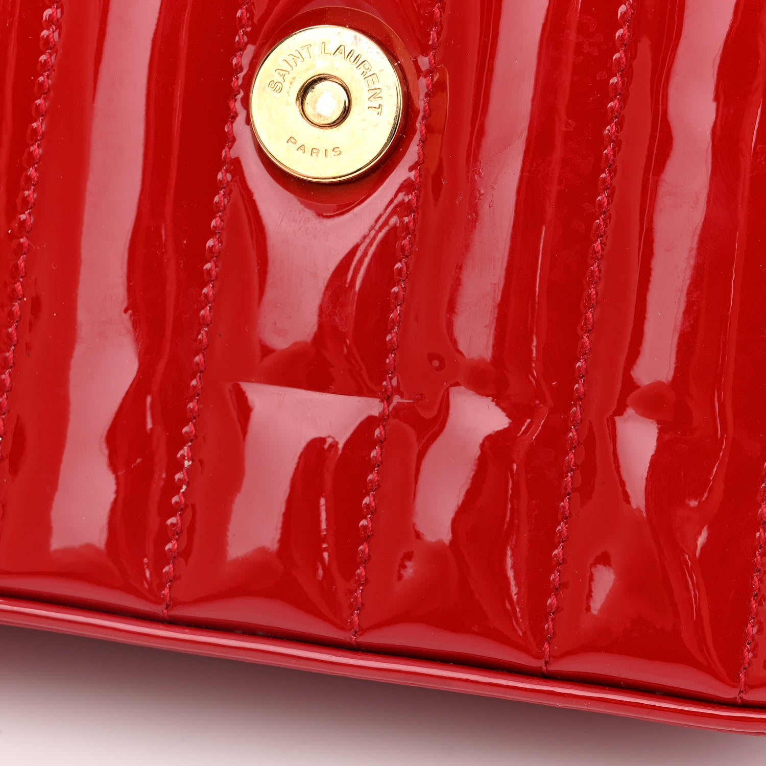 Saint Laurent Patent Matelasse Monogram Small Vicky Chain Bag Red 6 of 14