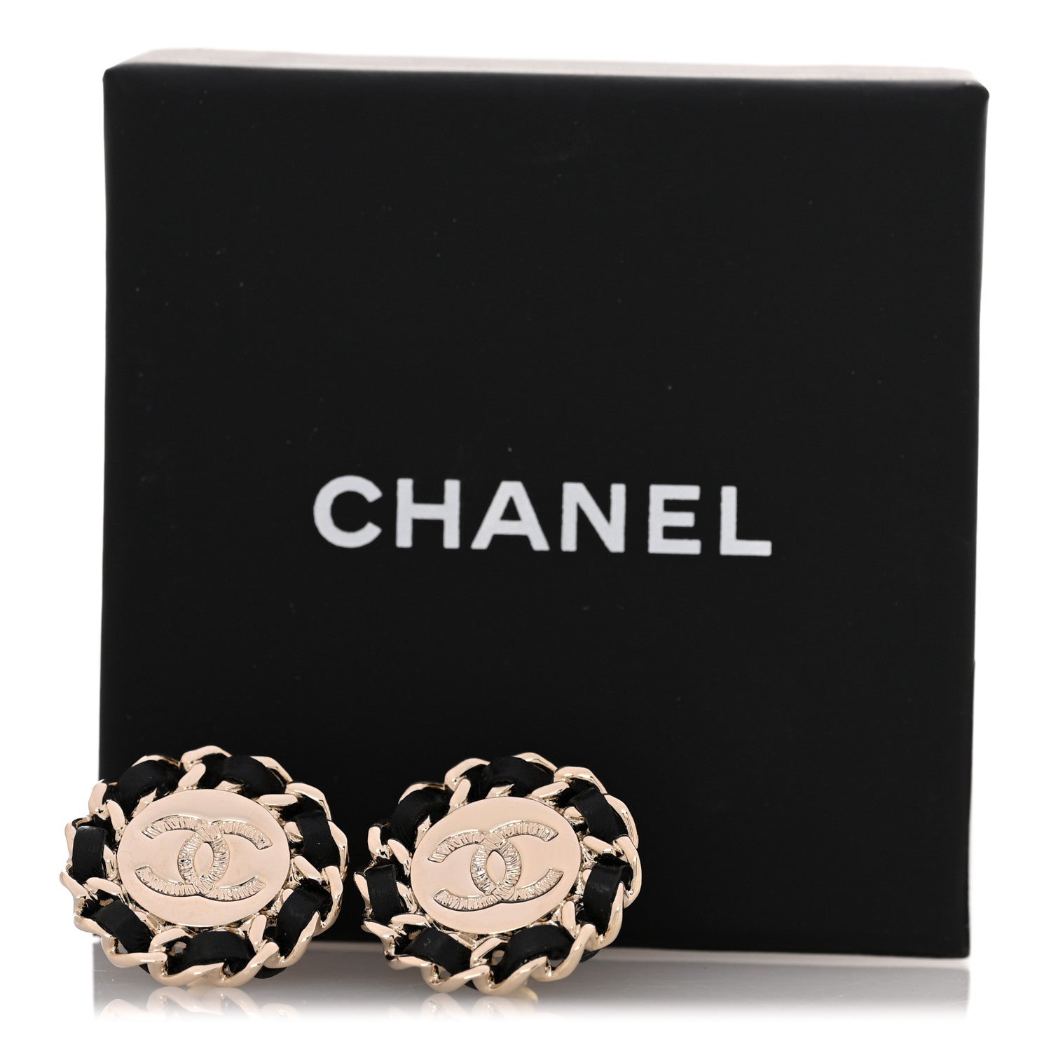 Chanel Crystal Lambskin Chain CC Stud Earrings Black Gold 6 of 6