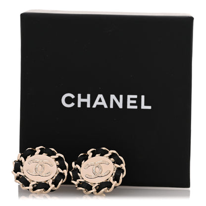 Chanel Crystal Lambskin Chain CC Stud Earrings Black Gold 6 of 6