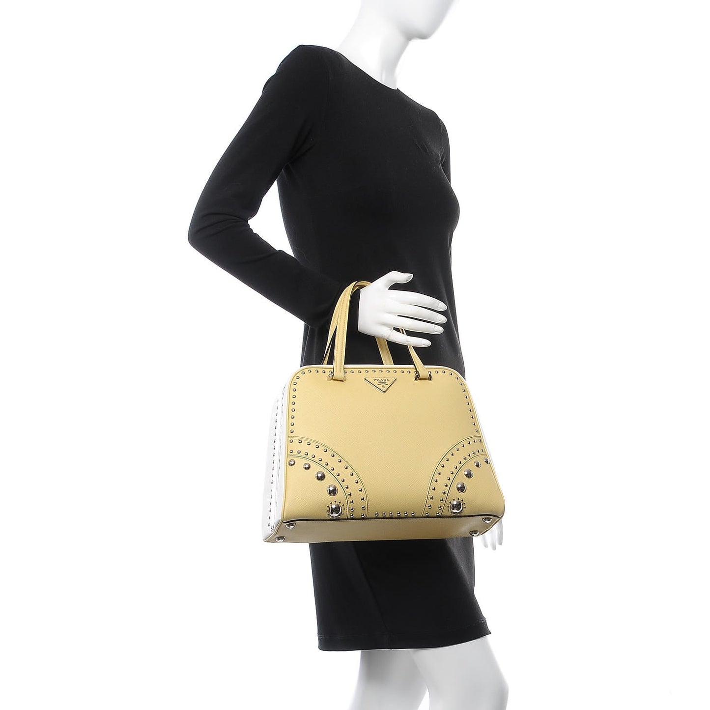 Saffiano Studded Pyramid Bag Polline White