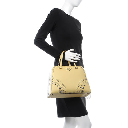Prada Saffiano Studded Pyramid Bag Polline White 2 of 11