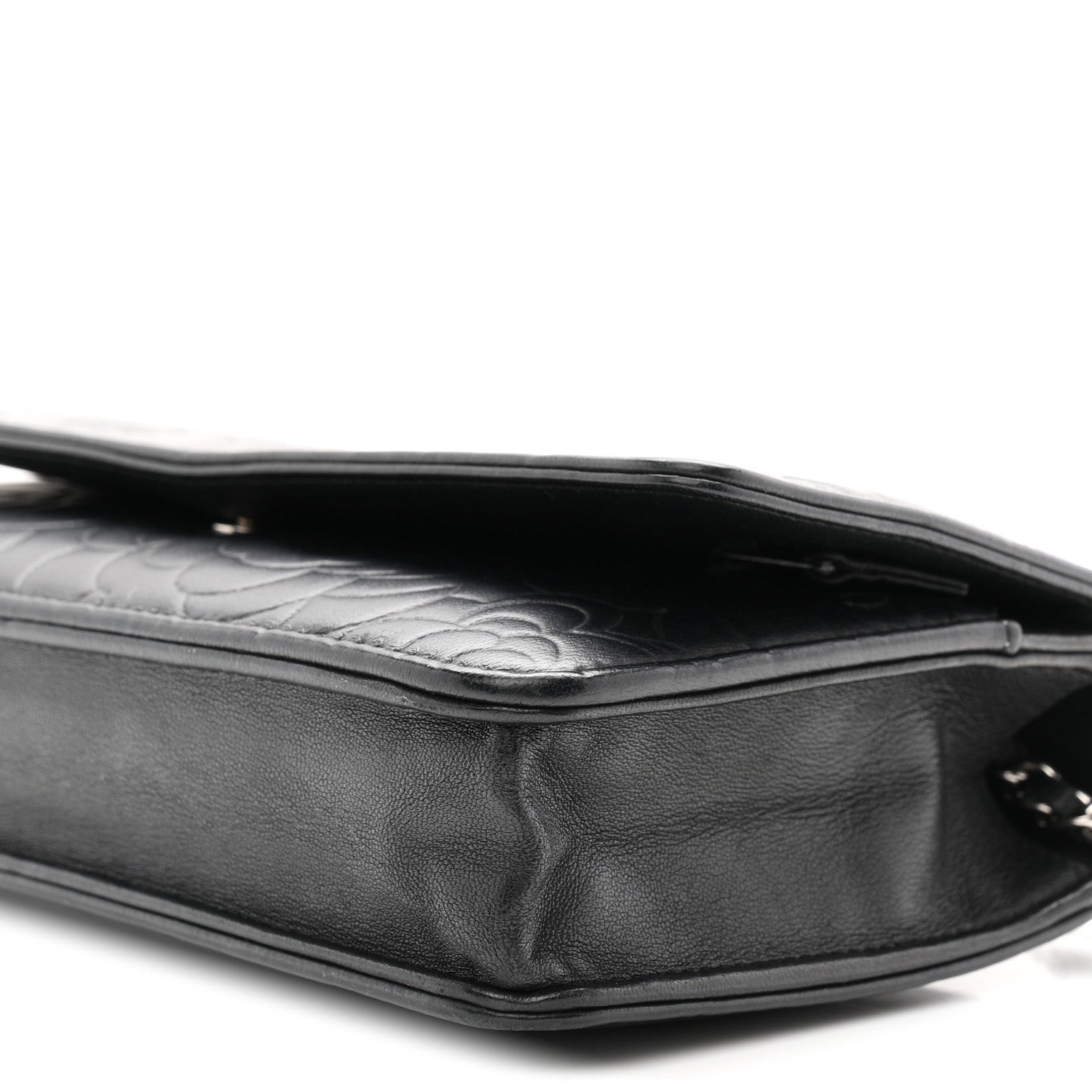 Chanel Lambskin Camellia Embossed Wallet On Chain WOC Black 11 of 11