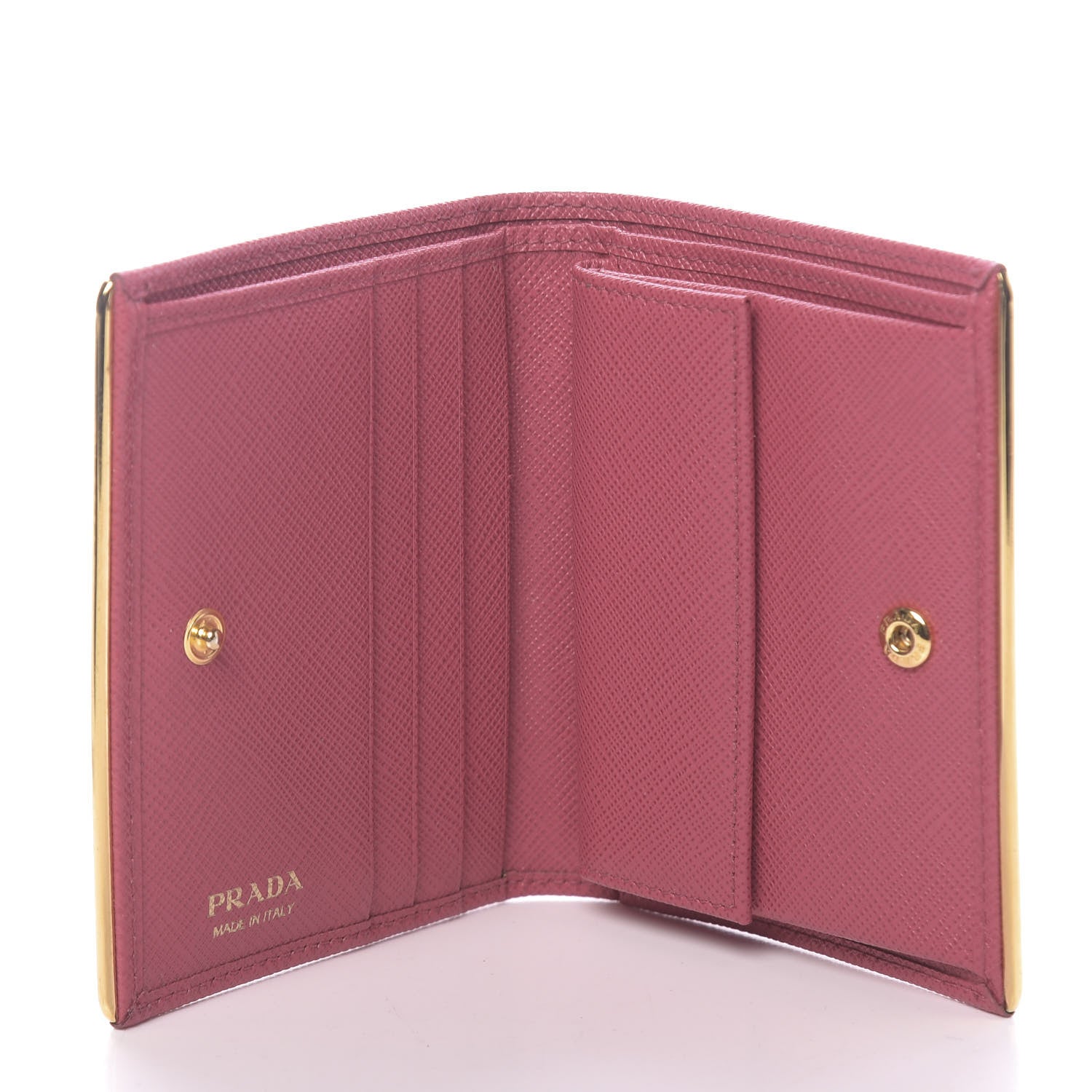 Prada Saffiano Compact Metal Bar Snap Bi-Fold Wallet Peonia 5 of 7