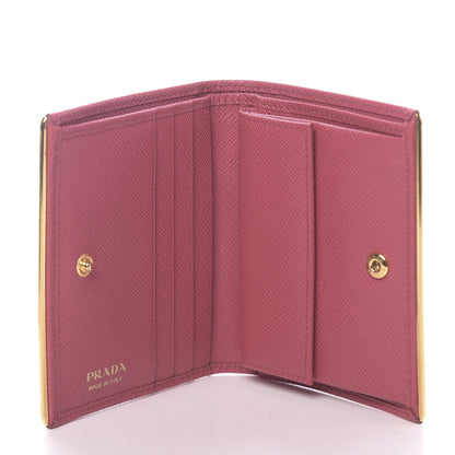 Prada Saffiano Compact Metal Bar Snap Bi-Fold Wallet Peonia 5 of 7