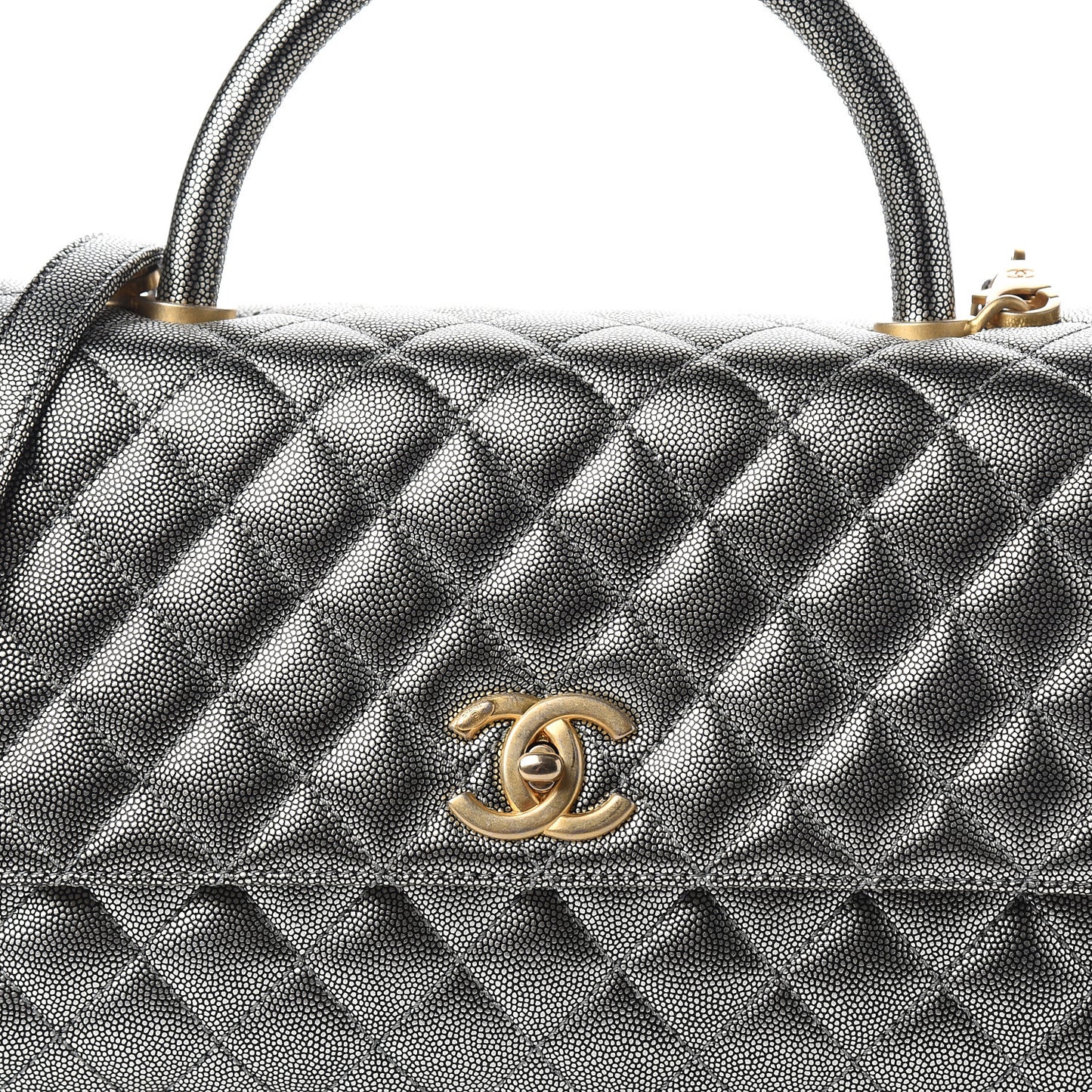 Metallic Caviar Quilted Small Coco Handle Flap Silver