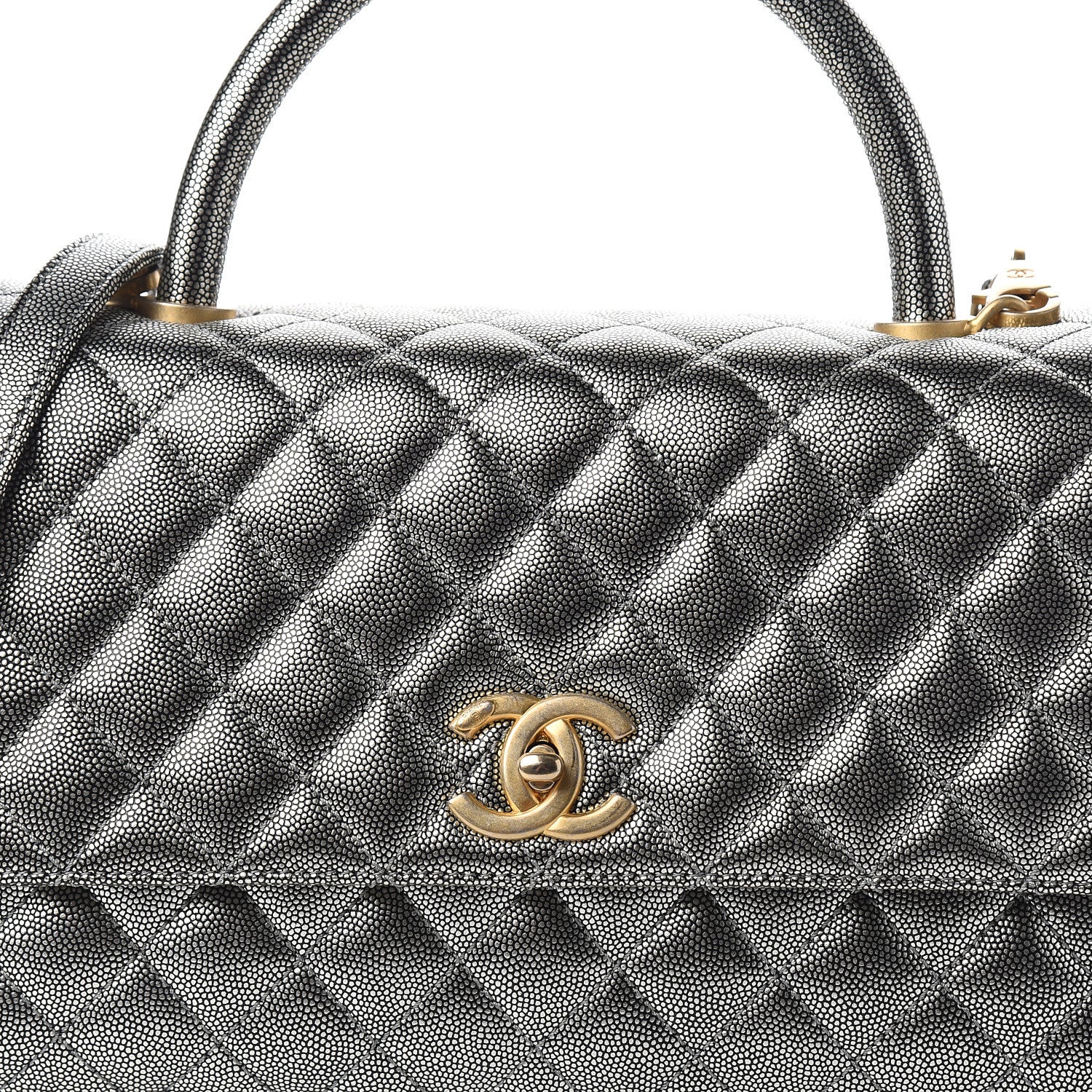 Chanel Metallic Caviar Quilted Small Coco Handle Flap Silver 9 of 9