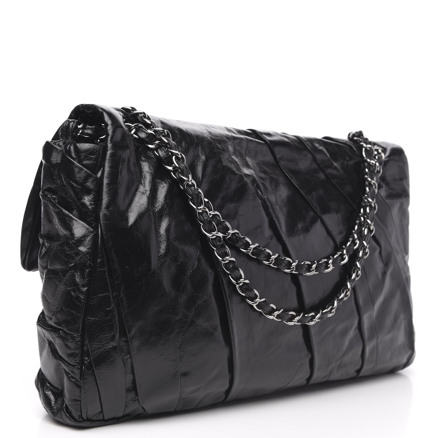 Glazed Calfskin Twisted Maxi Flap Black