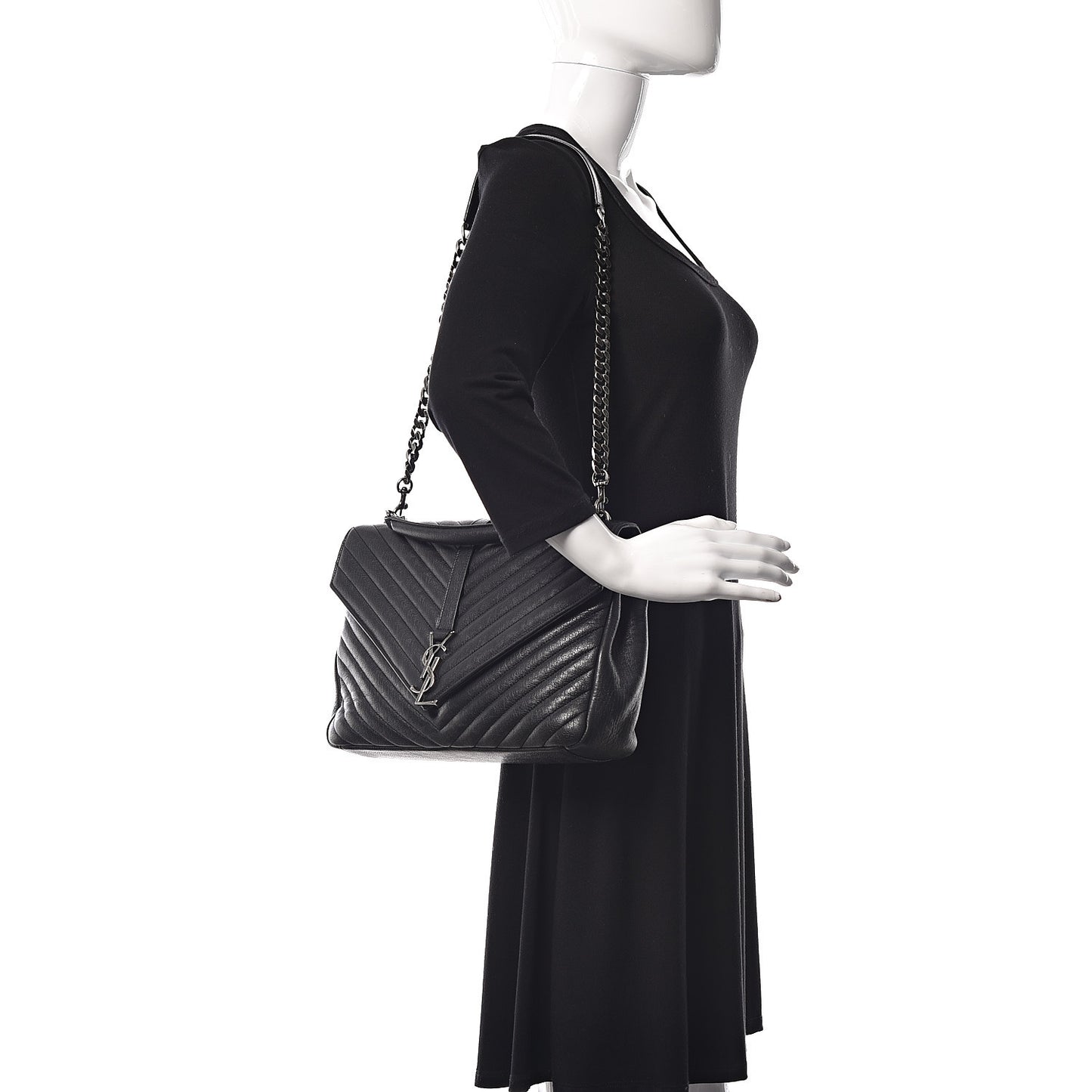 Sheepskin Matelasse Chevron Monogram Large College Satchel Black