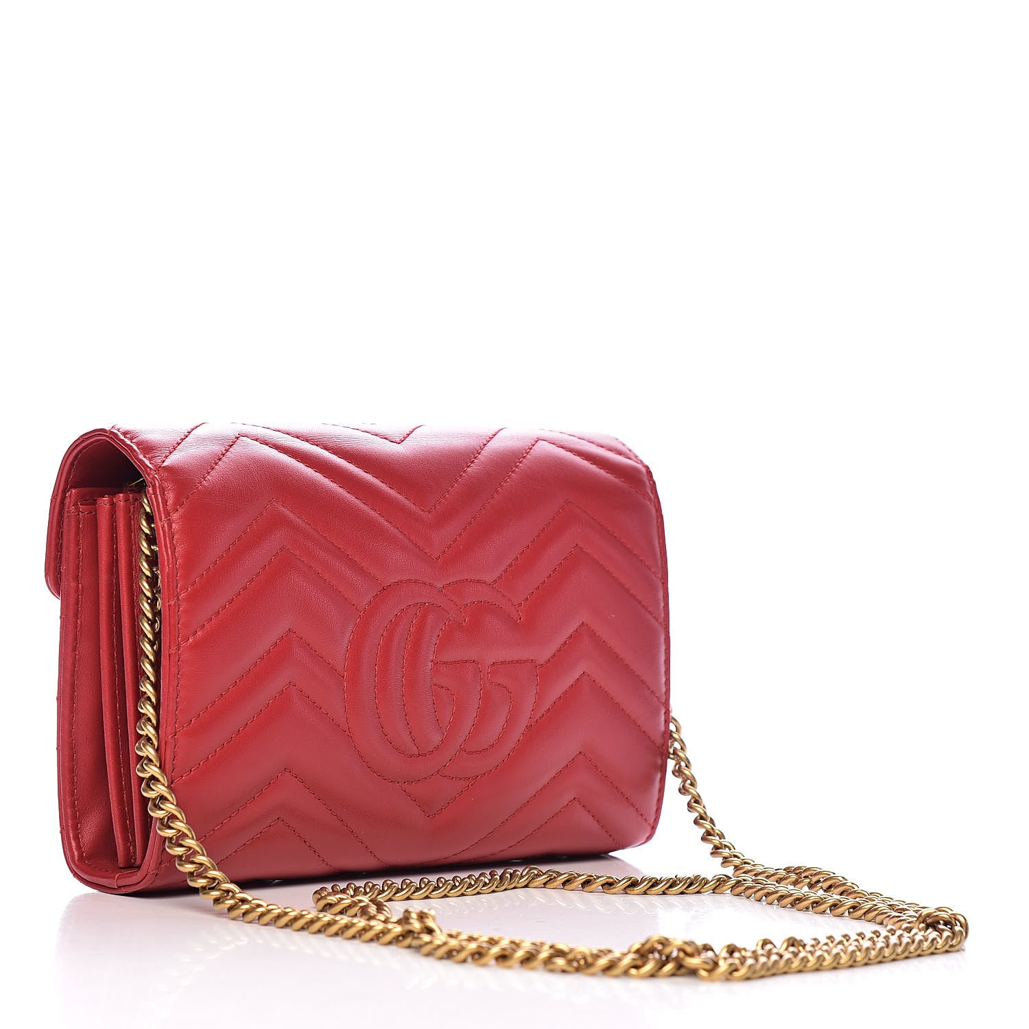 Gucci Calfskin Matelasse GG Marmont Chain Wallet Hibiscus Red 3 of 13