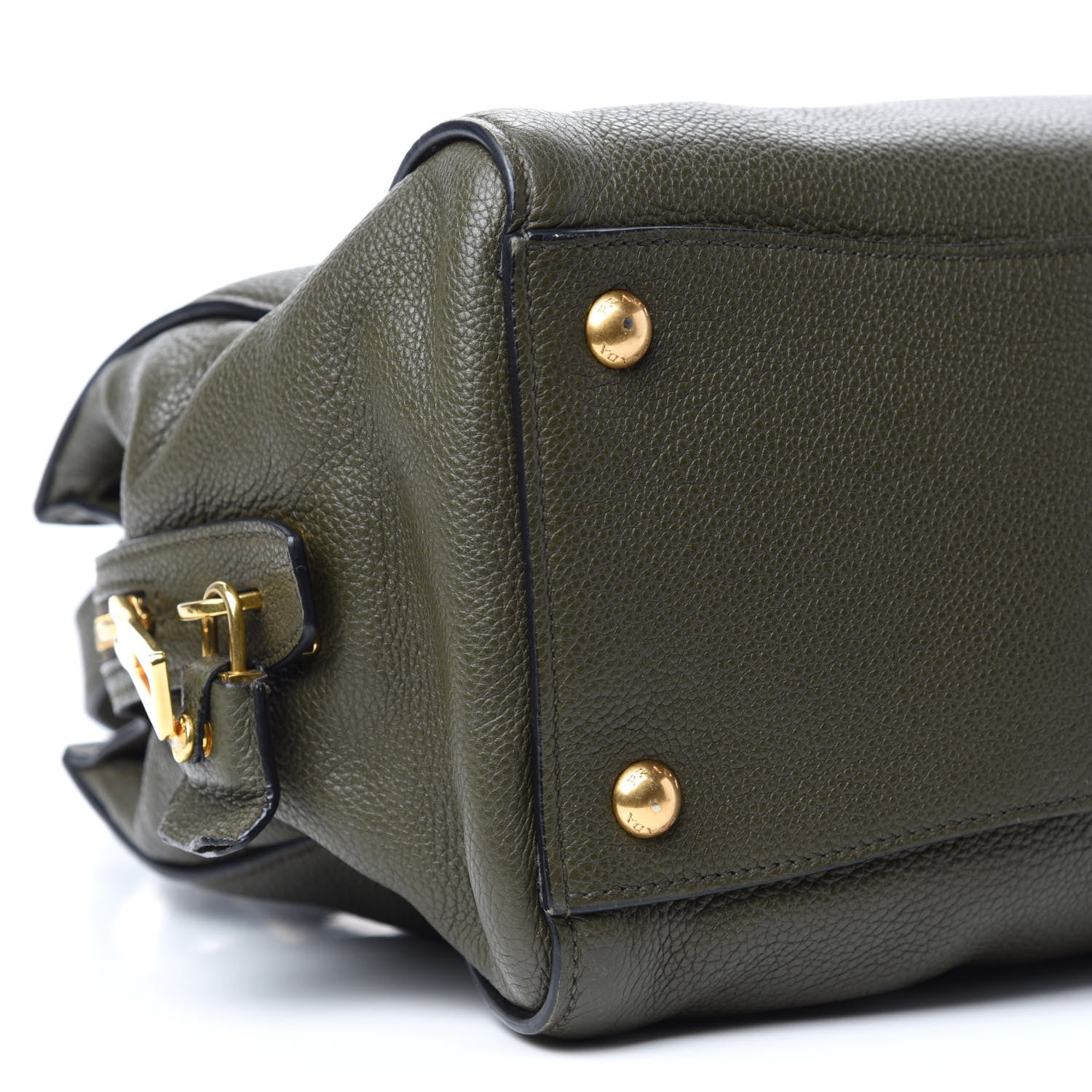 Prada Vitello Daino Tote Militare 6 of 9