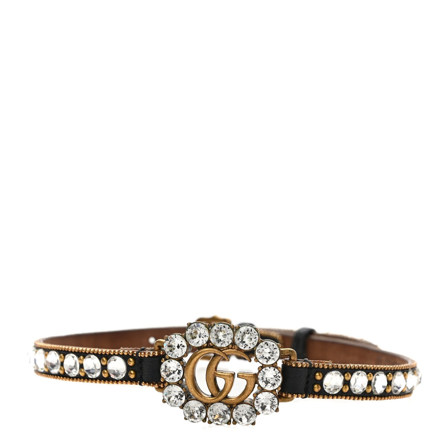 Calfskin Crystal Embellished Double G Choker Necklace Black