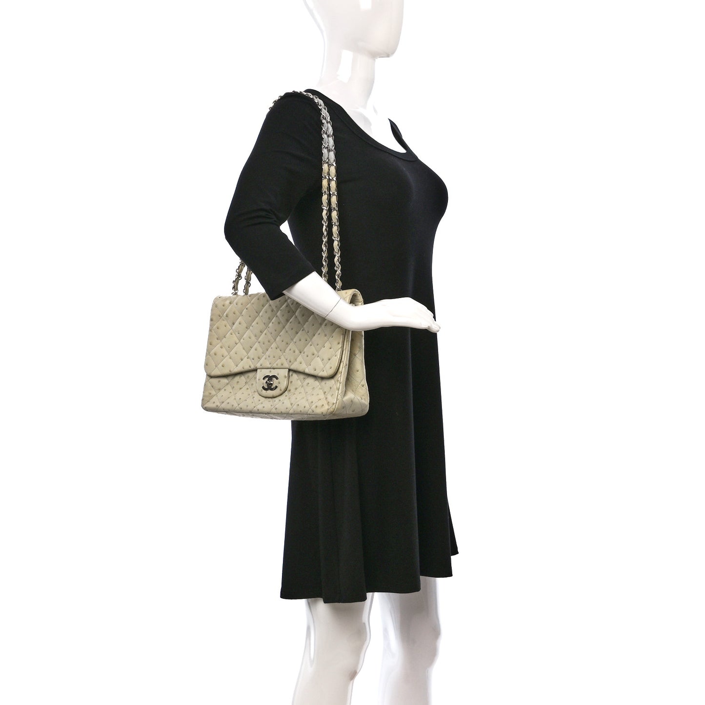 Ostrich Jumbo Single Flap Light Beige