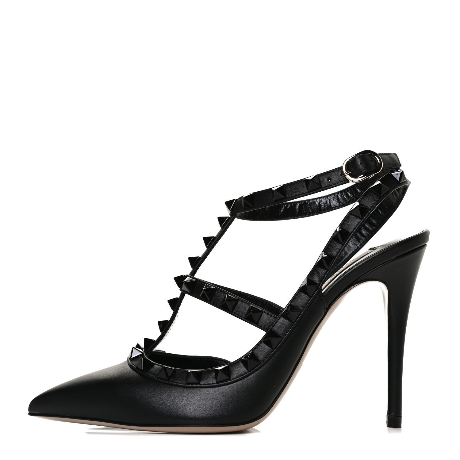 Valentino Garavani Calfskin Lacquered Monochrome Rockstud Ankle Strap 100mm Pumps 36.5 Black 1 of 9