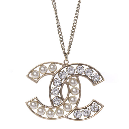Chanel Crystal Pearl CC Pendant Necklace Gold 4 of 6