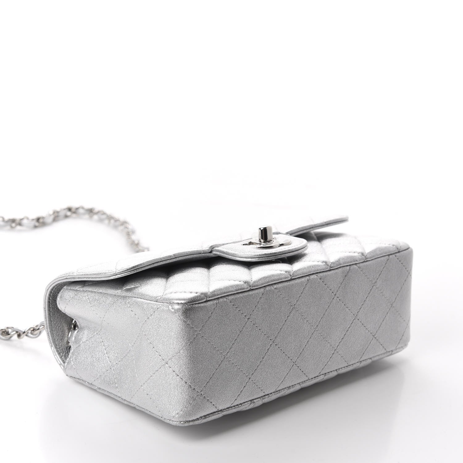Chanel Metallic Lambskin Quilted Mini Rectangular Flap Silver 4 of 11