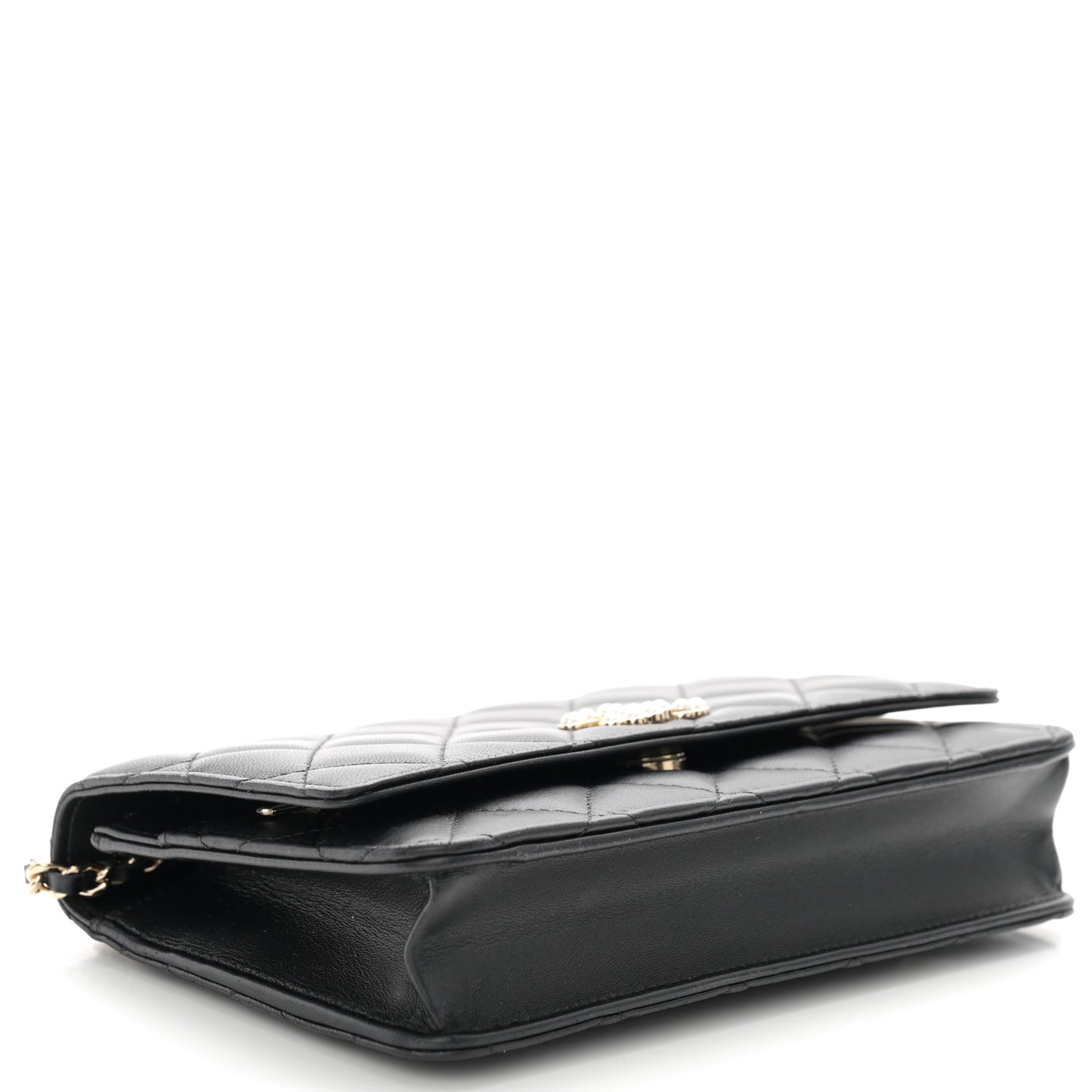 Lambskin Quilted Pearl CC Wallet on Chain WOC Black
