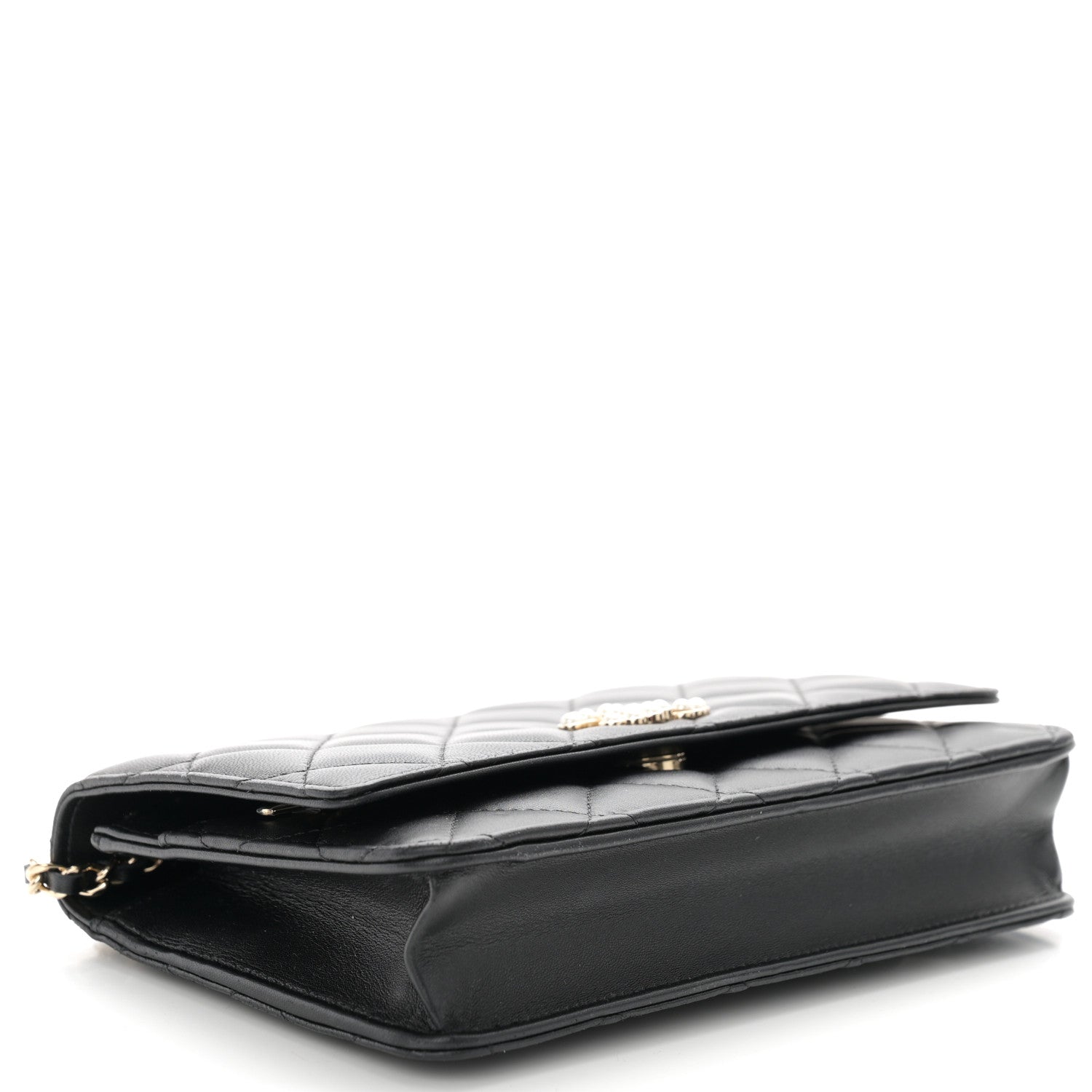 Chanel Lambskin Quilted Pearl CC Wallet on Chain WOC Black 4 of 12