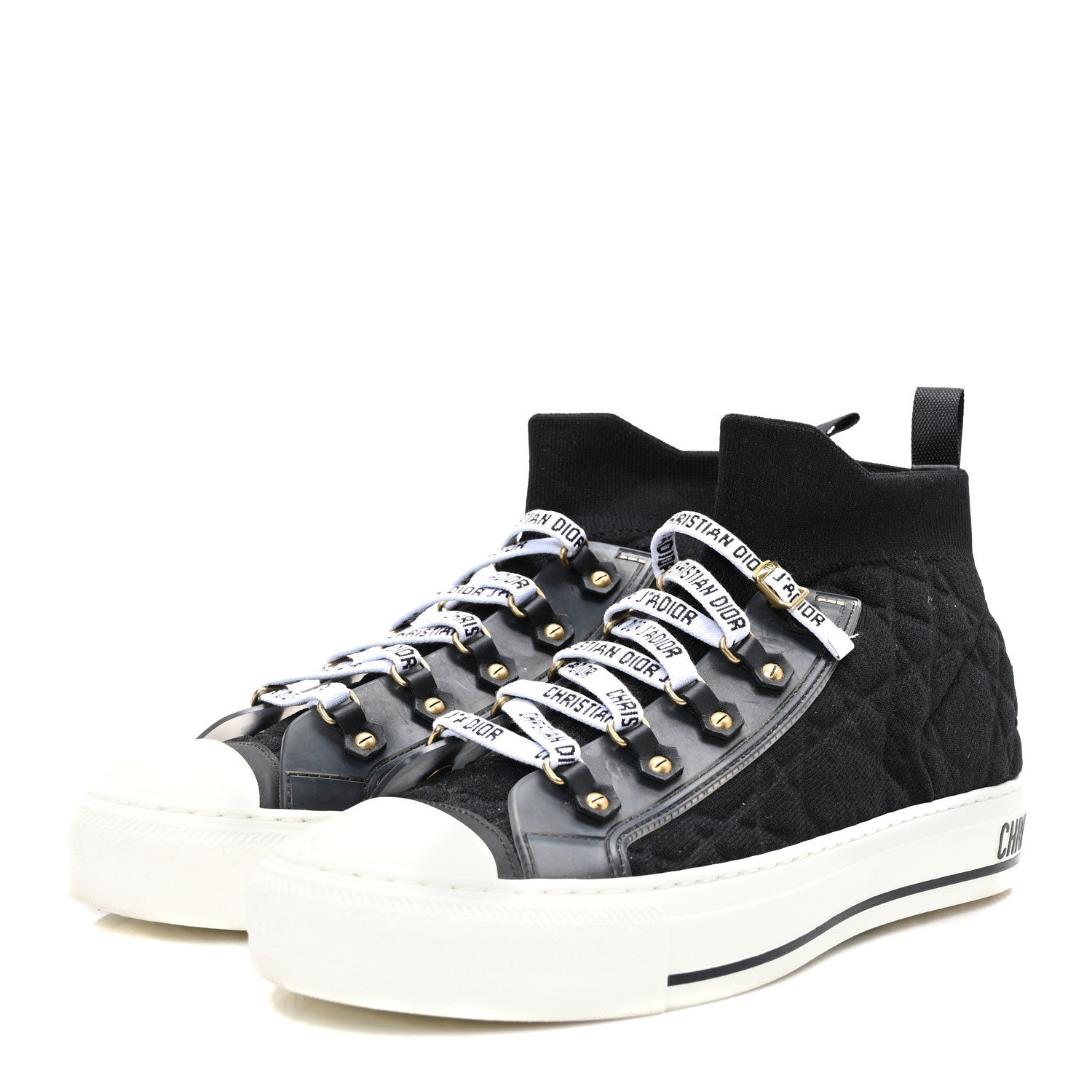 Christian Dior Technical Knit Calfskin Womens Walk'N'Dior High Top Sneaker 40 Black 3 of 7