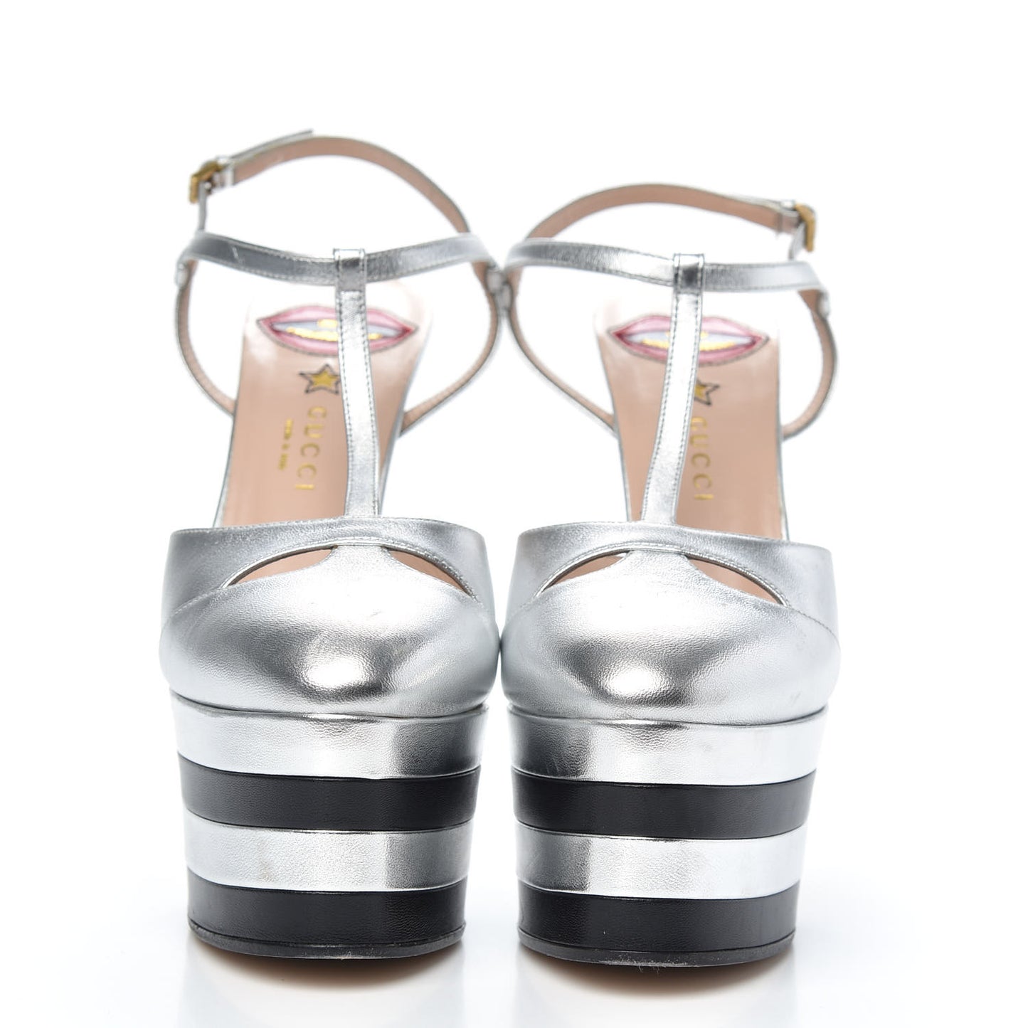 Nappa Angel T-Strap Platform High Heel Pumps 39.5 Argento