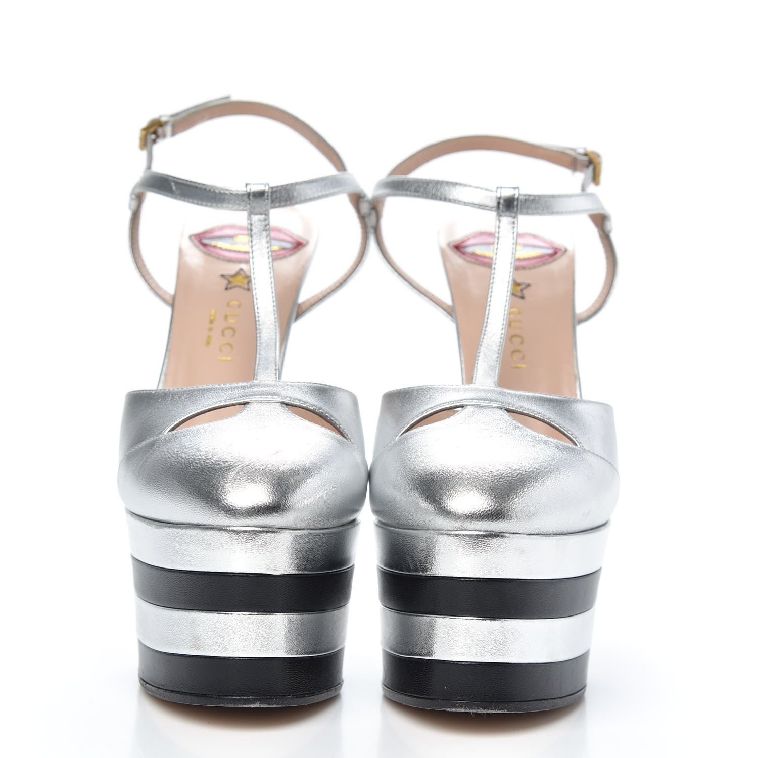 Gucci Nappa Angel T-Strap Platform High Heel Pumps 39.5 Argento 2 of 12