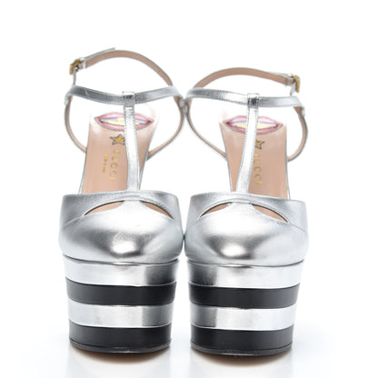 Gucci Nappa Angel T-Strap Platform High Heel Pumps 39.5 Argento 2 of 12