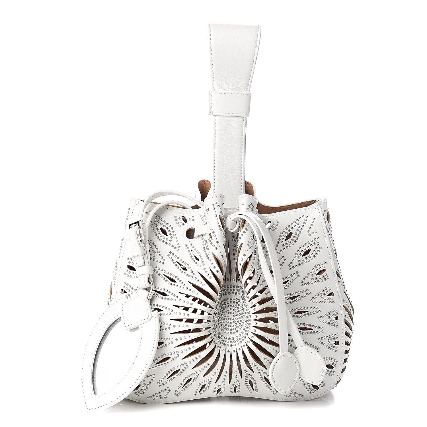 Alaia Calfskin Lux Laser Cut Studded Rose-Marie 19 Bag White 1 of 8