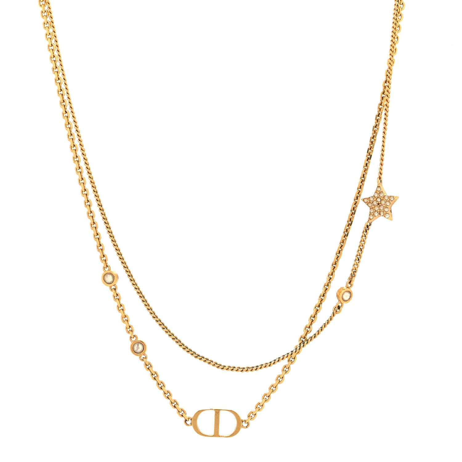 Christian Dior Metal Crystal Petit CD Double Necklace Gold 1 of 4