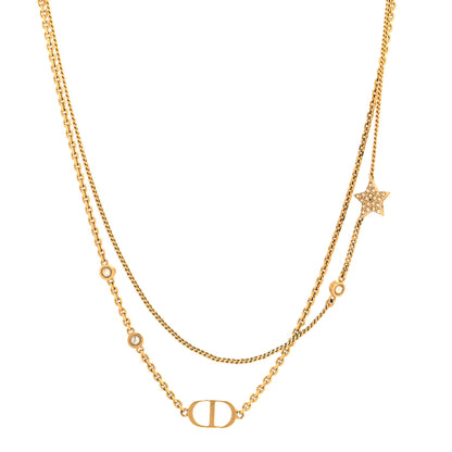 Christian Dior Metal Crystal Petit CD Double Necklace Gold 1 of 4