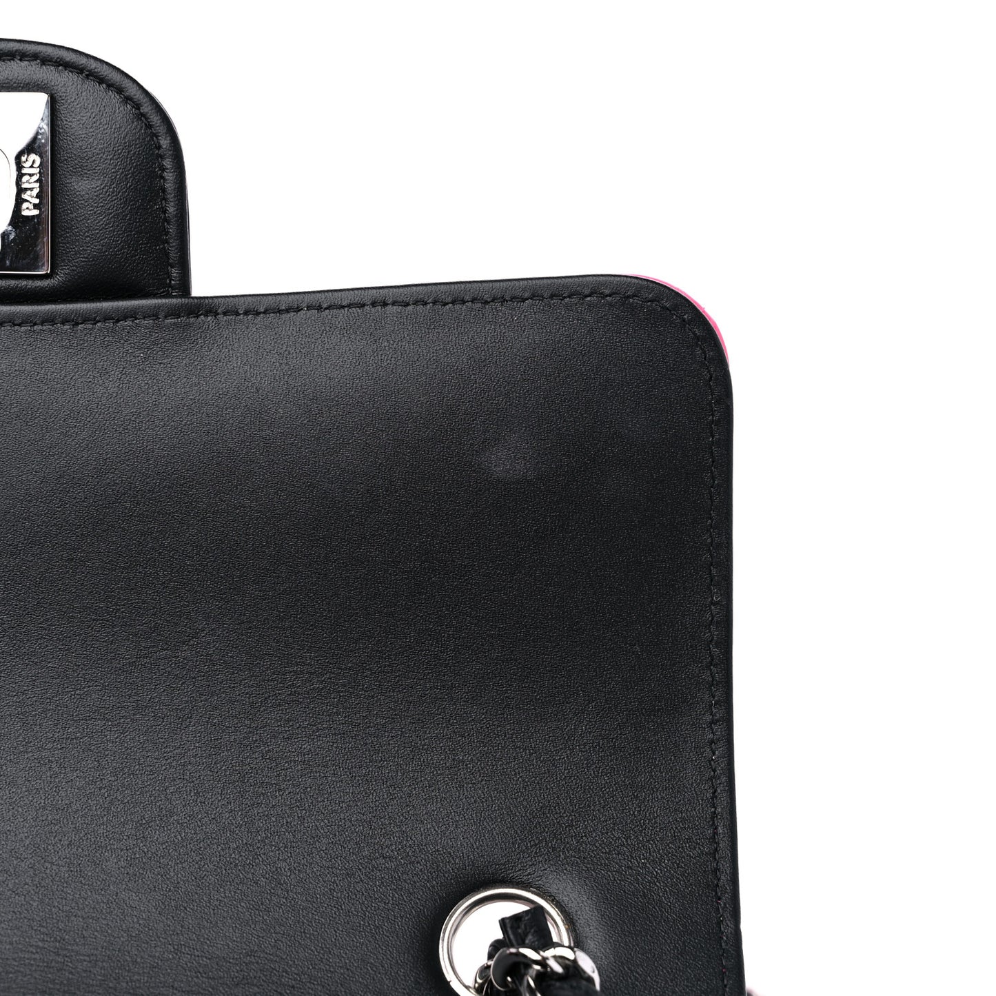 Patent Calfskin Quilted Bi-Color Mini Rectangular Flap Pink Black