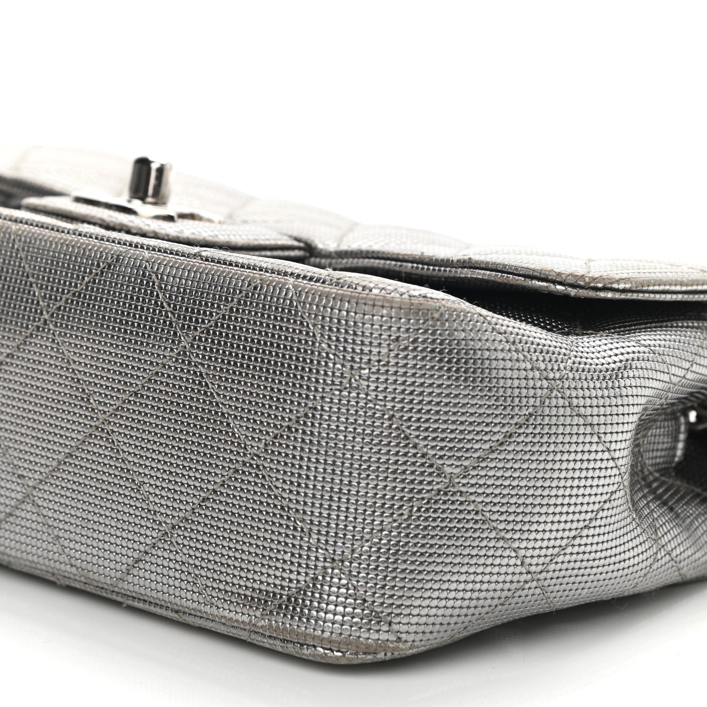 Metallic Calfskin Quilted Pixel Effect Mini Rectangular Flap Dark Silver