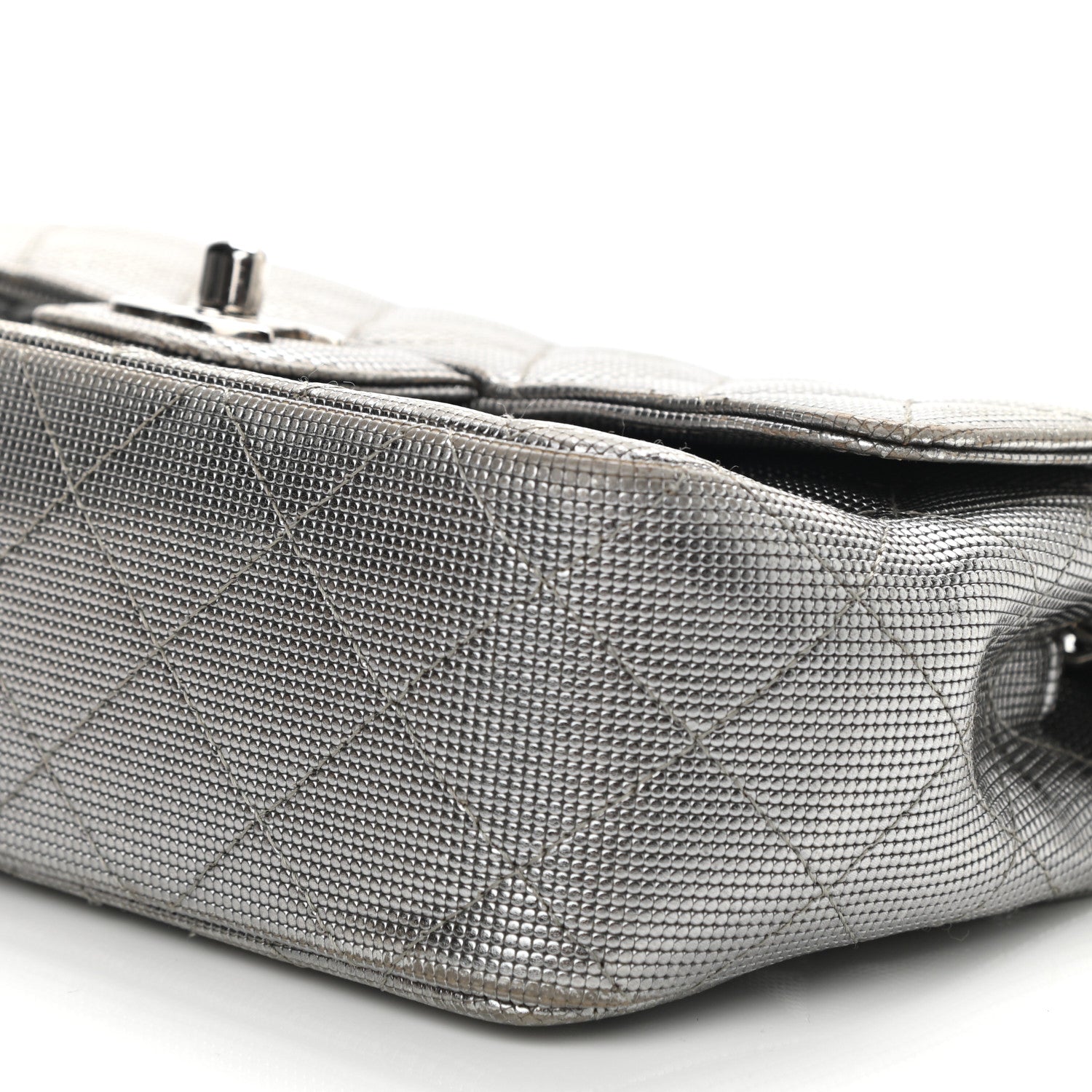 Chanel Metallic Calfskin Quilted Pixel Effect Mini Rectangular Flap Dark Silver 12 of 16