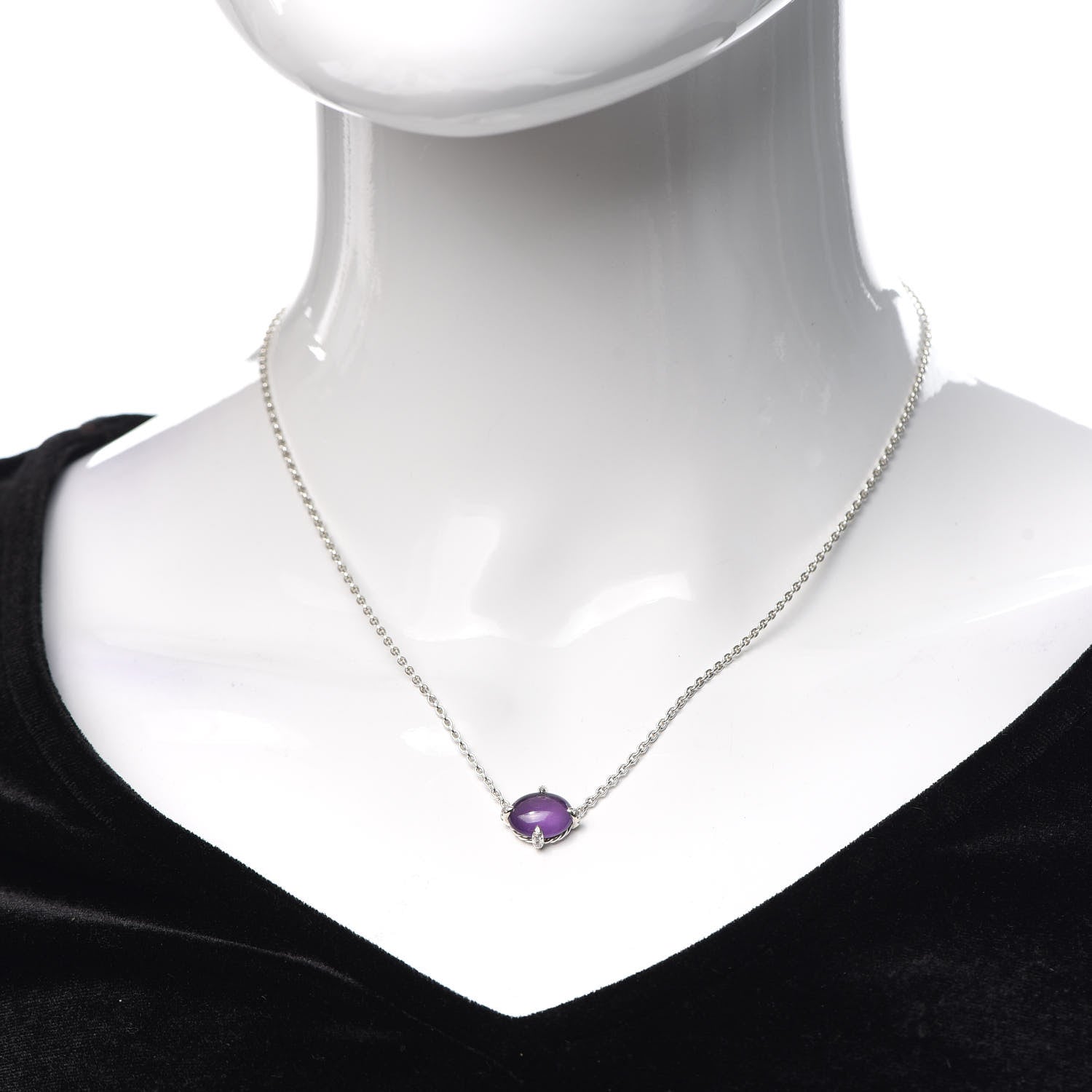 David Yurman Sterling Silver Diamond Amethyst Oval Chatelaine Pendant Necklace 2 of 5