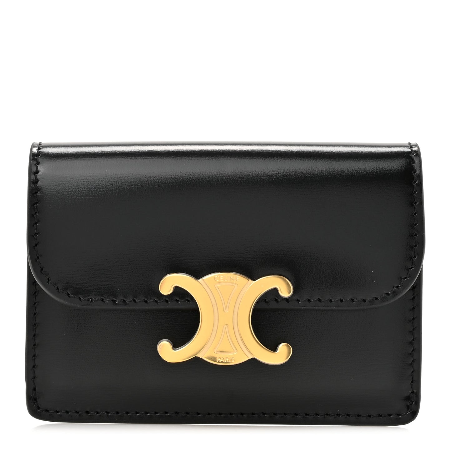 Shiny Smooth Calfskin Triomphe Card Holder Black