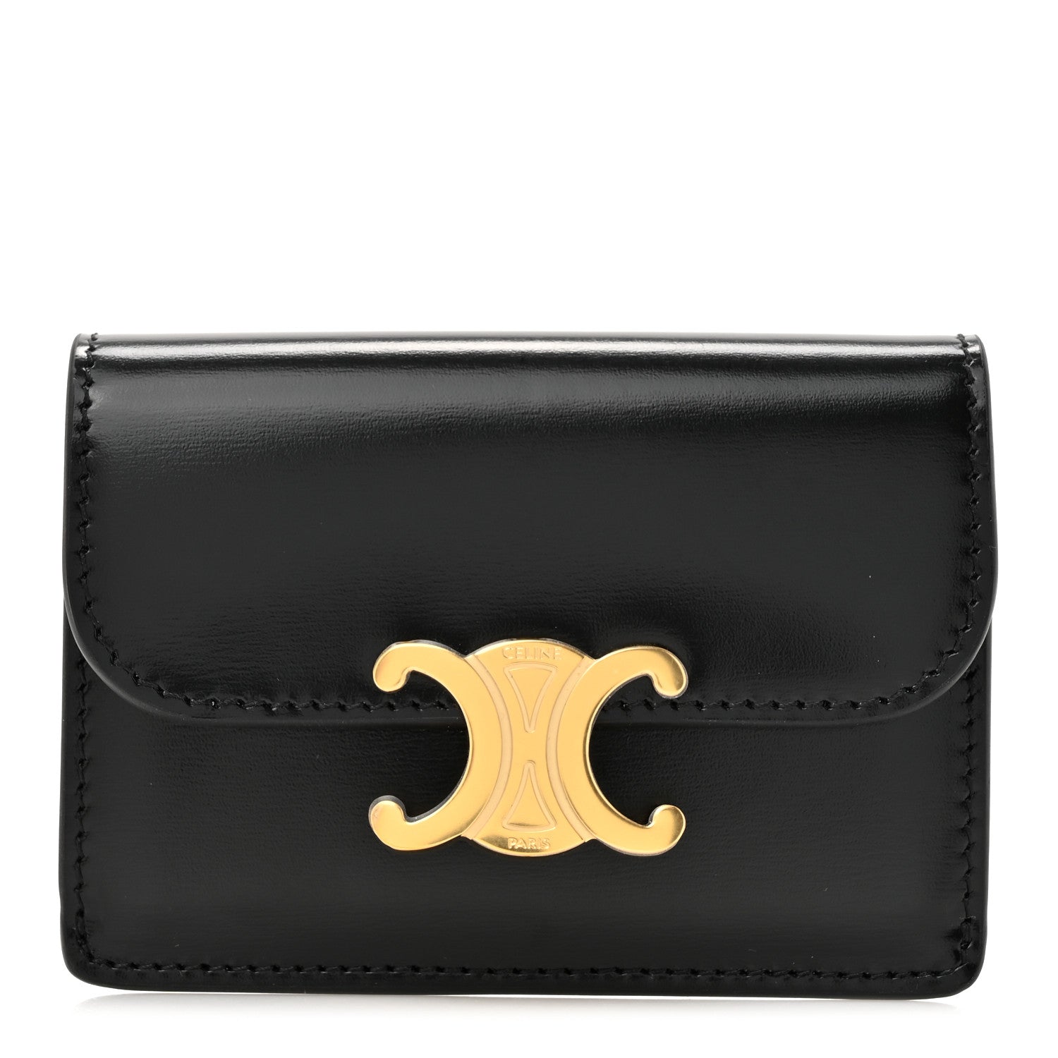 Celine Shiny Smooth Calfskin Triomphe Card Holder Black 1 of 8