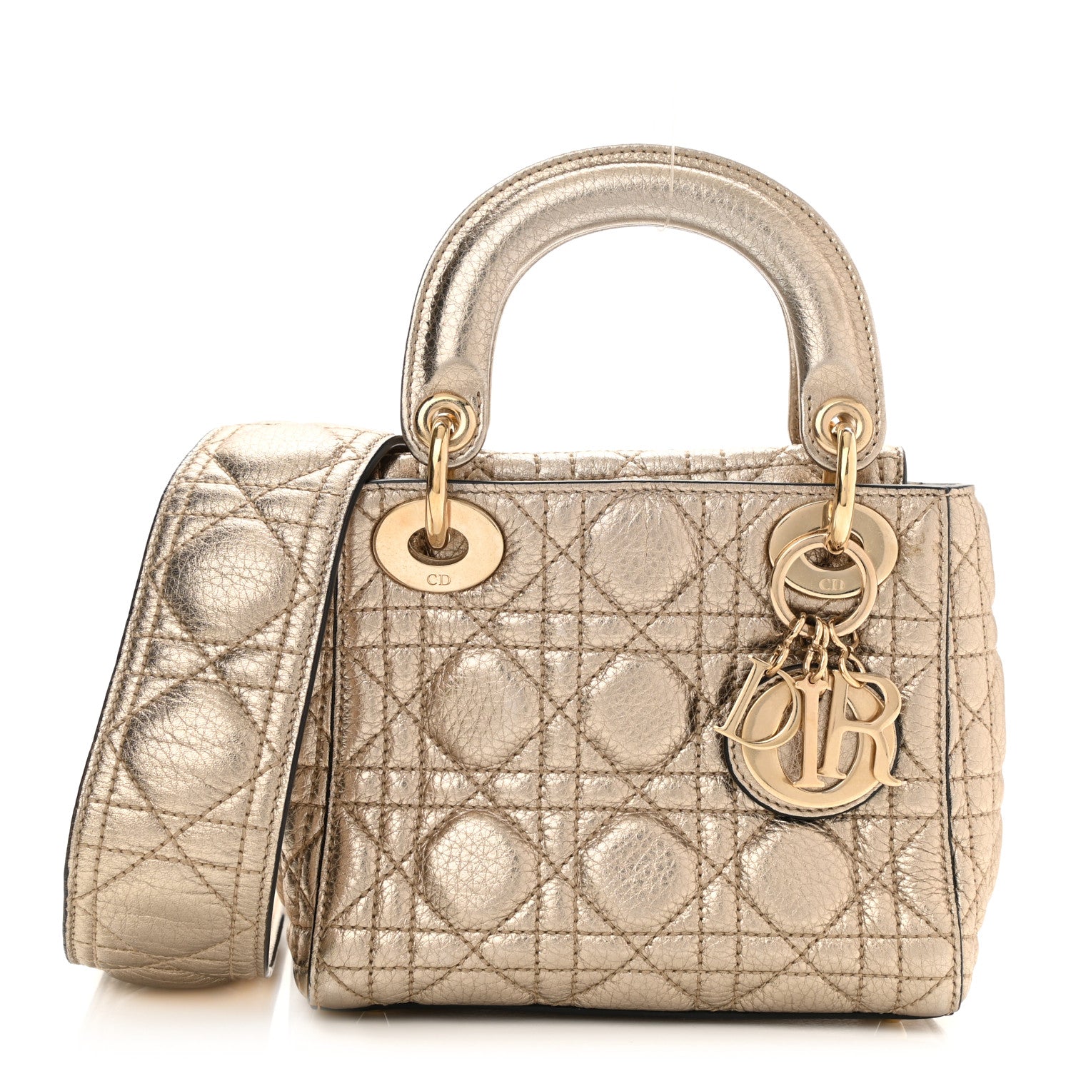 Christian Dior Metallic Grained Calfskin Cannage Mini Supple Lady Dior Pale Gold 1 of 6