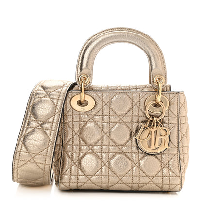 Christian Dior Metallic Grained Calfskin Cannage Mini Supple Lady Dior Pale Gold 1 of 6