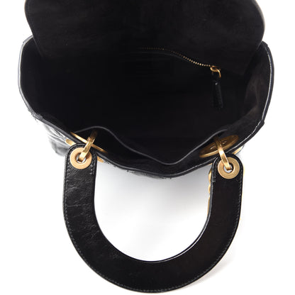 Christian Dior Crinkled Patent Cannage Small Lucky Badges My Lady Dior Black 5 of 10