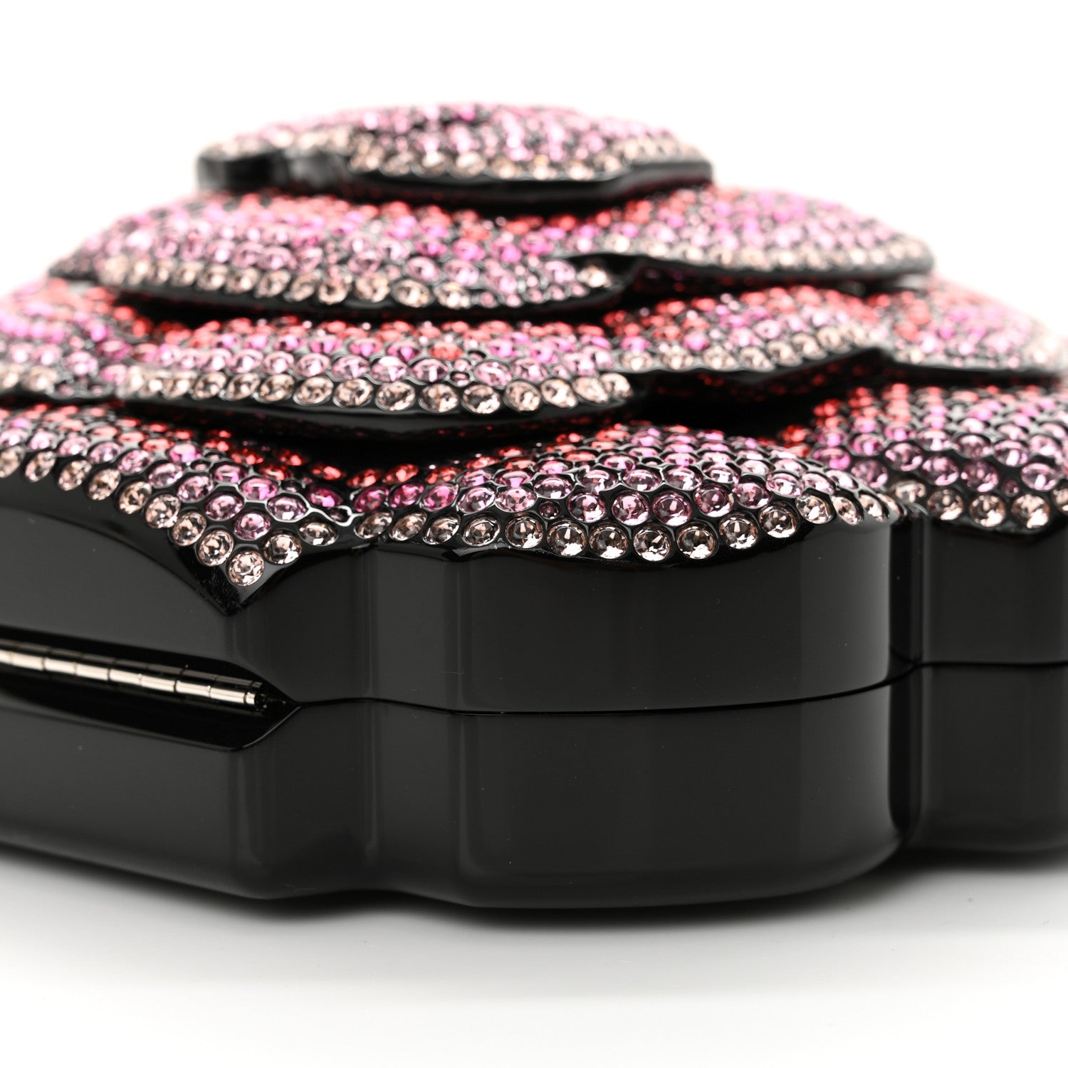 Chanel Plexiglass Strass Camellia Minaudiere Clutch Pink Black