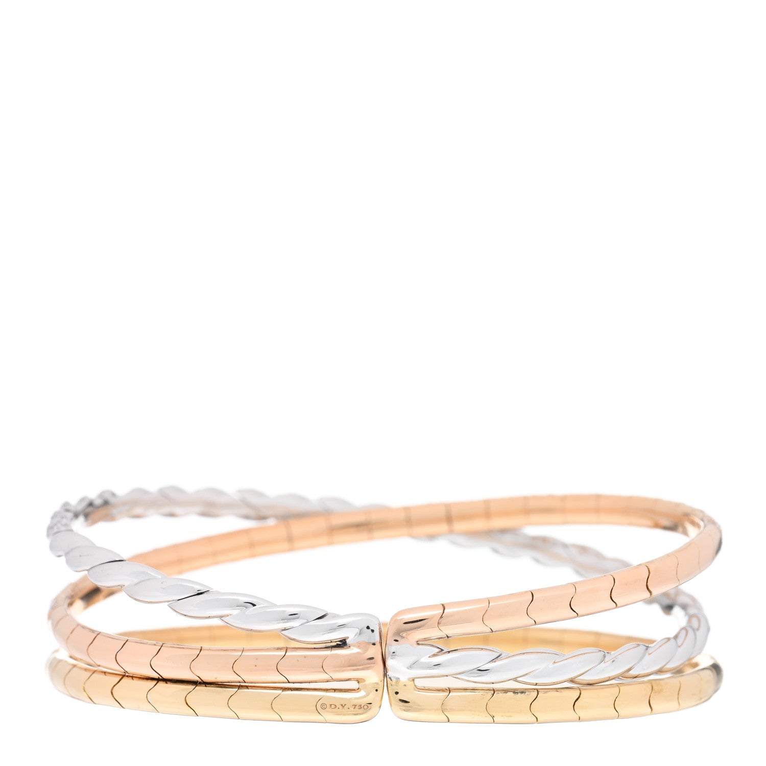 David Yurman 18K Yellow Rose White Gold Diamond Paveflex Three Row Bracelet 2 of 3