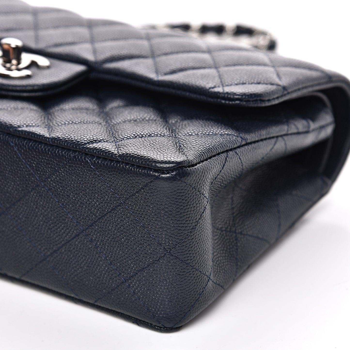 Caviar Quilted Small Double Flap Navy