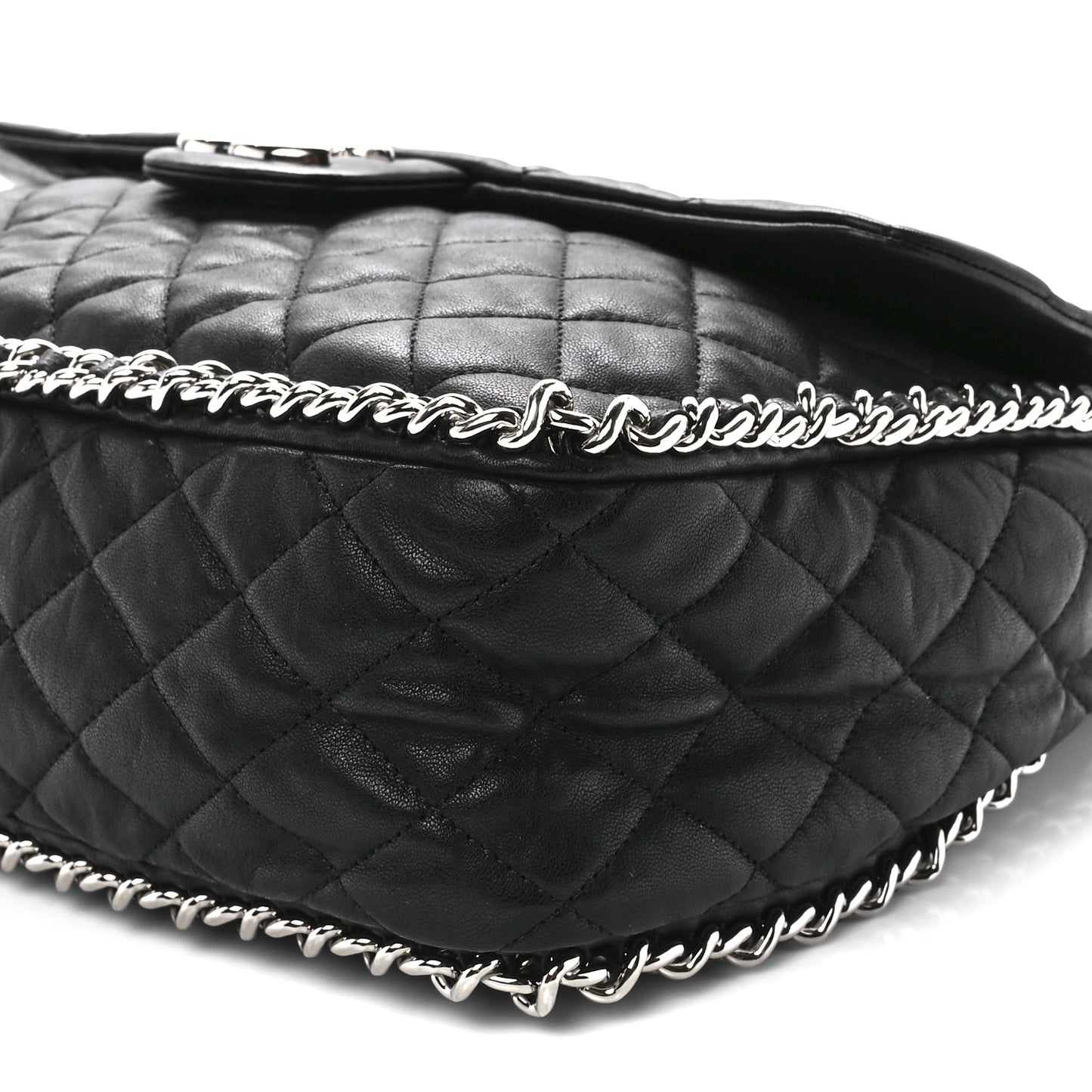 Washed Lambskin Chain Around Maxi Flap Bag Black